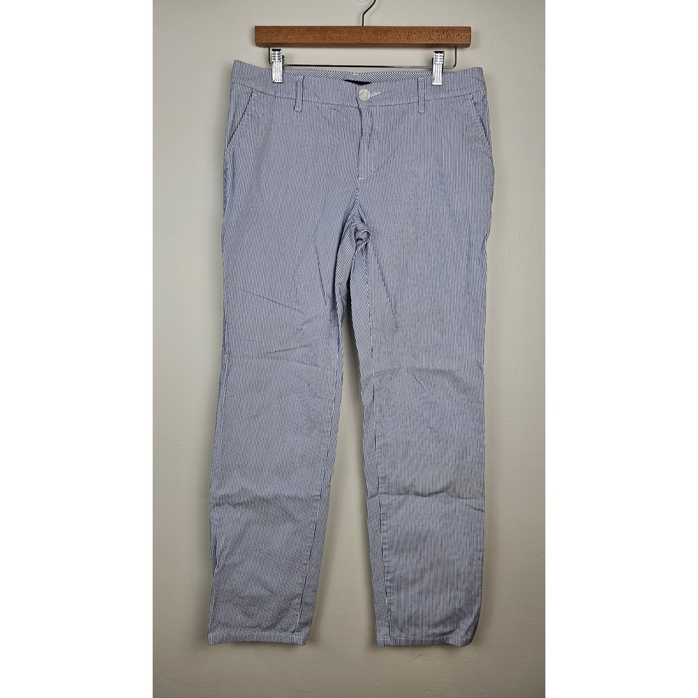 Blue Seersucker Striped Tommy Hilfiger Pants Women 8 Straight Leg Chino Preppy